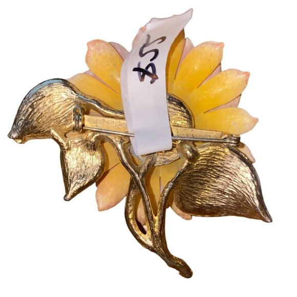 Vintage Orange Flower Brooch Pin - Retro Floral Statement Jewelry - Picture 2 of 4